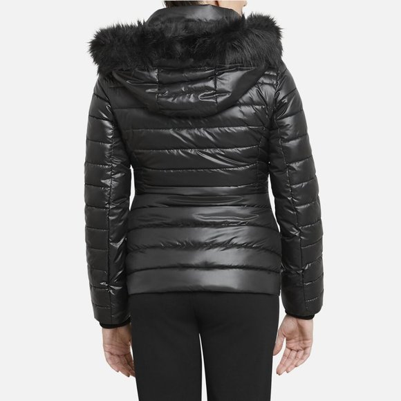 KENNETH COLE  FAUX FUR TRIMMED SHORT PUFFER COAT - Picture 2 of 3